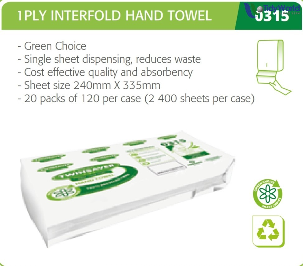 Twinsaver interfold hand towels – 1 ply – Code 315