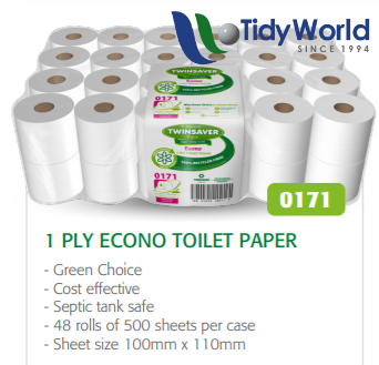 Twinsaver 1ply Toilet Paper x 48 rolls Econo – Code 171